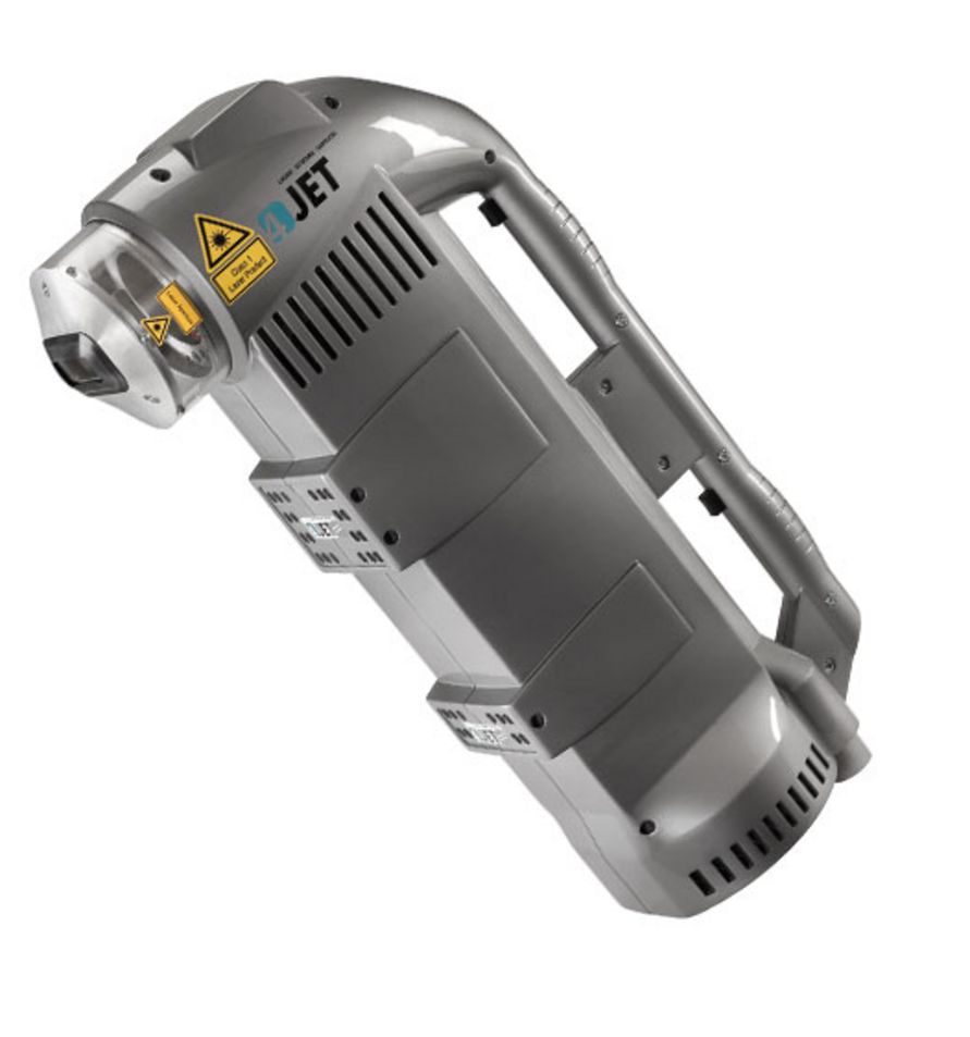 Cut-out of the handheld T-Mark Compact mobile laser marking system, clearly showing its compact design and user-oriented ergonomics.