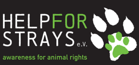 Logo von „Help For Strays e.V. Awareness for animal rights”. (Hilfe für Streuner e.V. Bewusstsein für Tirerechte)