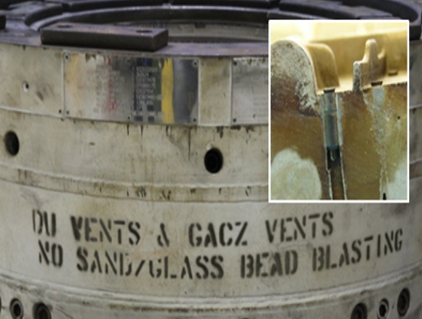 Das Bild zeigt eine Reifenform und eine Nahaufnahme einer Federentlüftung.