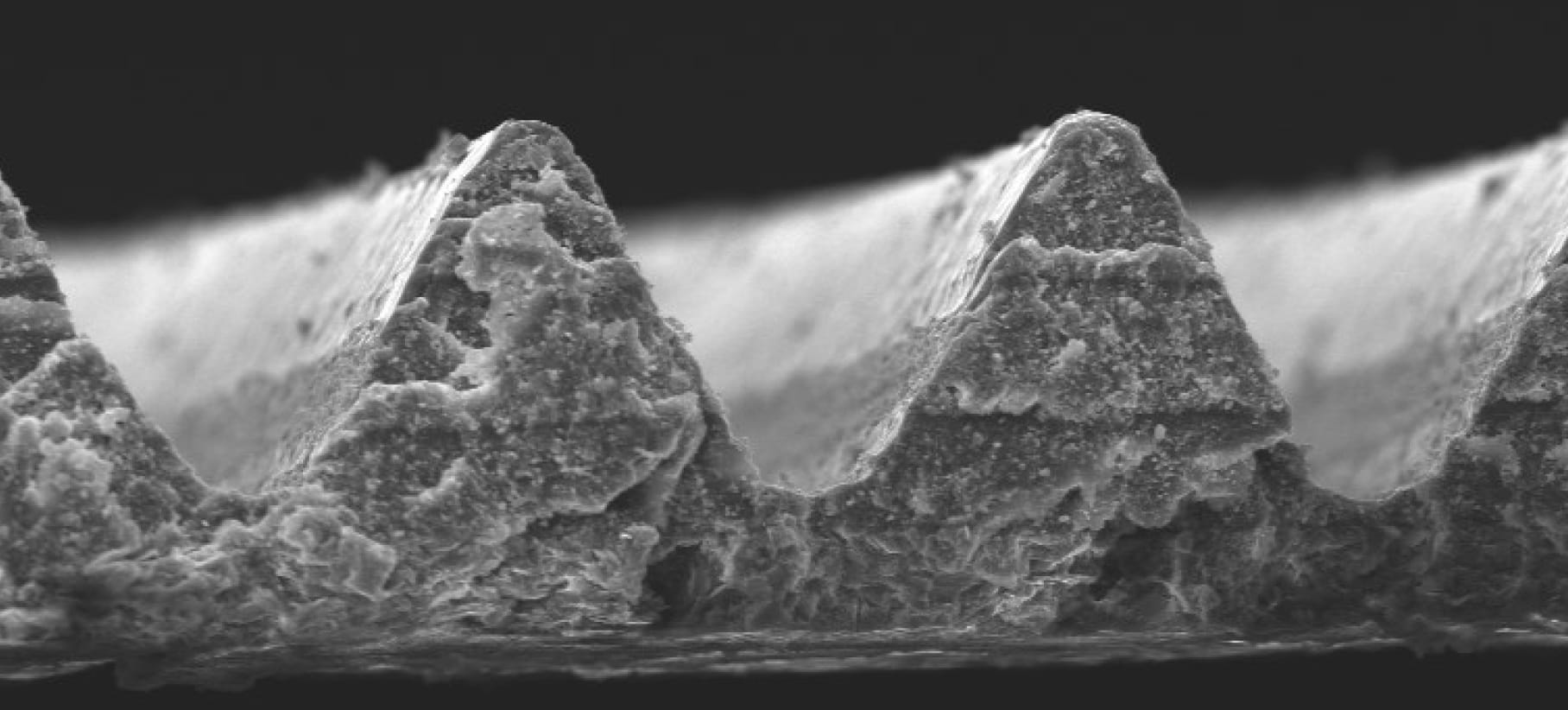 Mikroskopaufnahme der lasergravierten Riblets im Flugzeuglack.