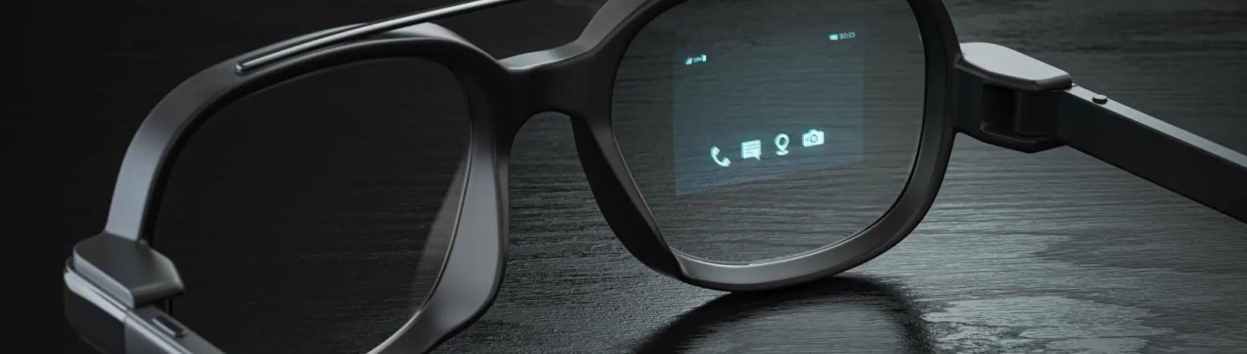 Nahaufnahme einer Brille mit einem integrierten Display im Glas.