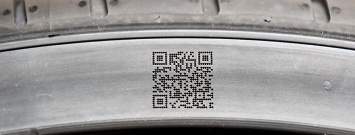 Laser engraved QR code on a tire sidewall Laser engraved QR code on a tire sidewall